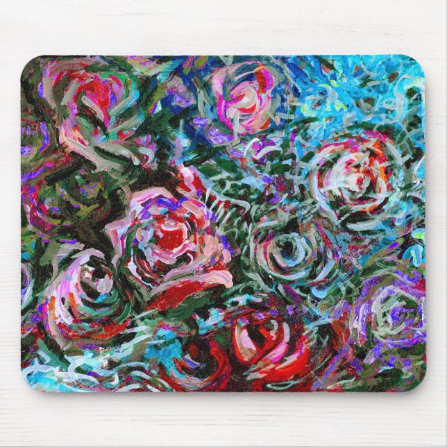 Tapis De Souris Roses abstraits en rouge et turquoise - mousepad (Devant)