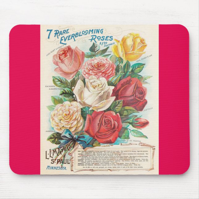 Tapis De Souris Roses Anciens Publicité Rétro (Devant)
