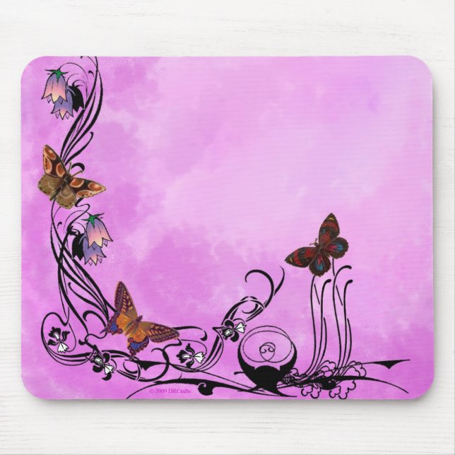 Tapis De Souris Roses avec des papillons (Devant)