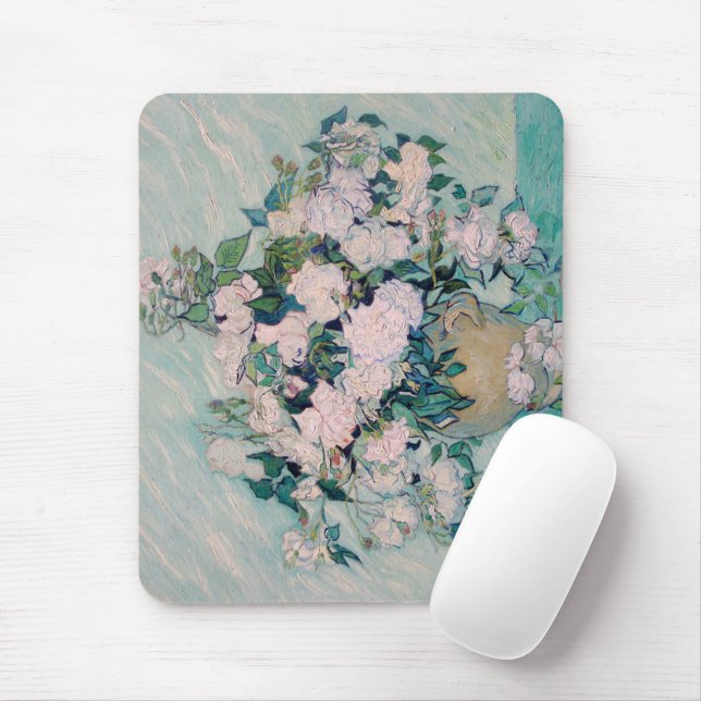Tapis De Souris Roses blanches-1890-Vincent van Gogh  (Avec souris)
