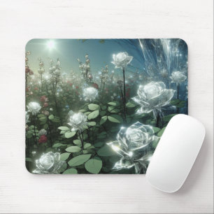 Tapis De Souris Roses Blanches Dans Le Jardin Magique