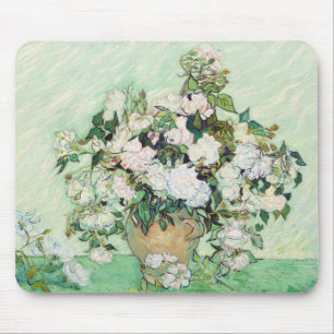 Tapis De Souris Roses blanches de Van Gogh - Art floral mint vinta