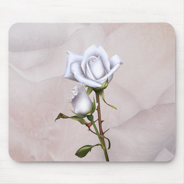Tapis De Souris Roses blanches douces Élégant shabby chic (Devant)
