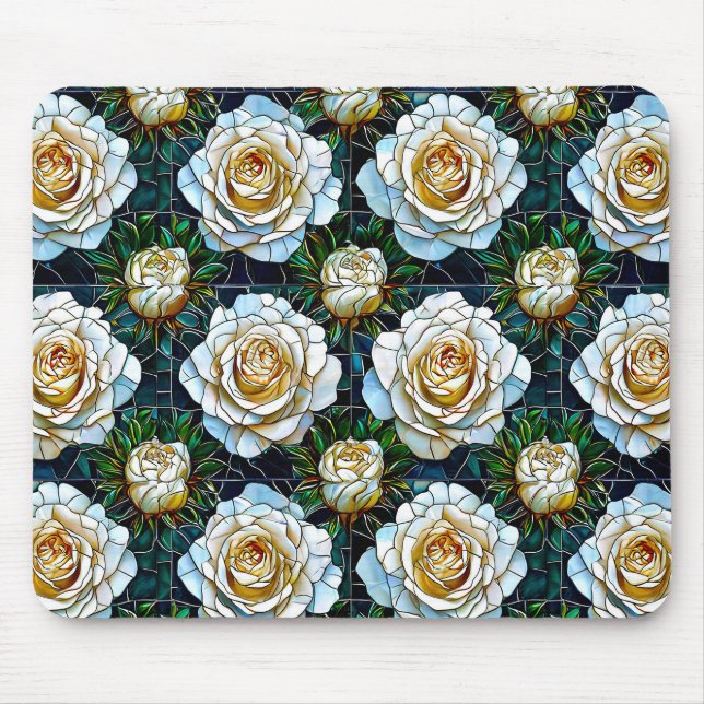 Tapis De Souris Roses blanches fleurs (Devant)