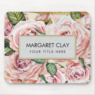 Tapis De Souris Roses d'aquarelle avec des rayures de parties