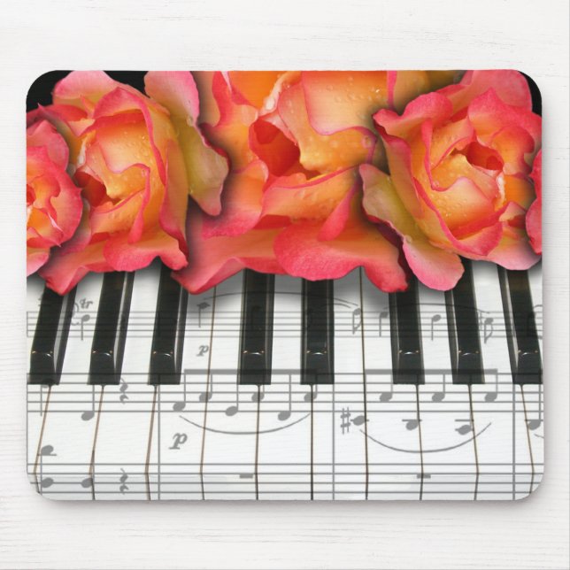 Tapis De Souris Roses de clavier de piano et notes de musique (Devant)