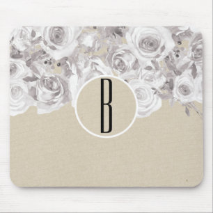 Tapis De Souris Roses d'hiver rustiques blanches Kraft Shabby Chic