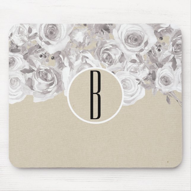 Tapis De Souris Roses d'hiver rustiques blanches Kraft Shabby Chic (Devant)