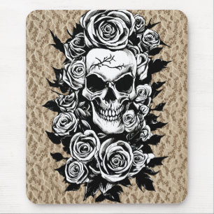 Tapis De Souris Roses du crâne humain Goth Dessin original à l'enc
