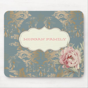 Tapis De Souris Roses en damas doré élégantes et chic