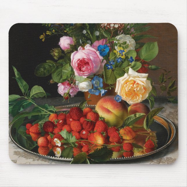 Tapis De Souris Roses et fraises de Still Life par Otto Ottesen (Devant)