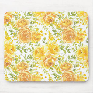 Tapis De Souris Roses jaunes rustiques Motif de bouquet floral