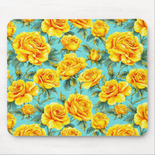 Tapis De Souris Roses jaunes sur fond bleu