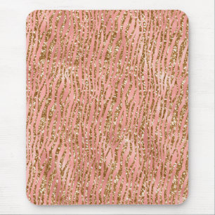 Tapis De Souris Roses métallisés et rayures de tigre pailletées de