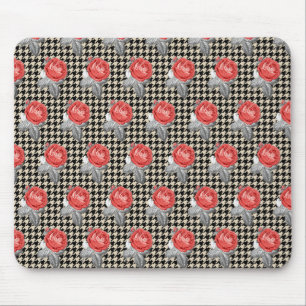 Tapis De Souris Roses roses anciennes et motif pied-de-poule