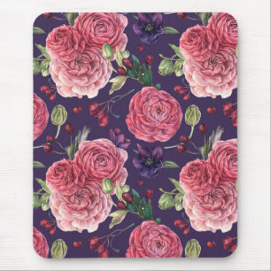 Tapis De Souris Roses Roses Roses Romantiques Sur Motif Violet