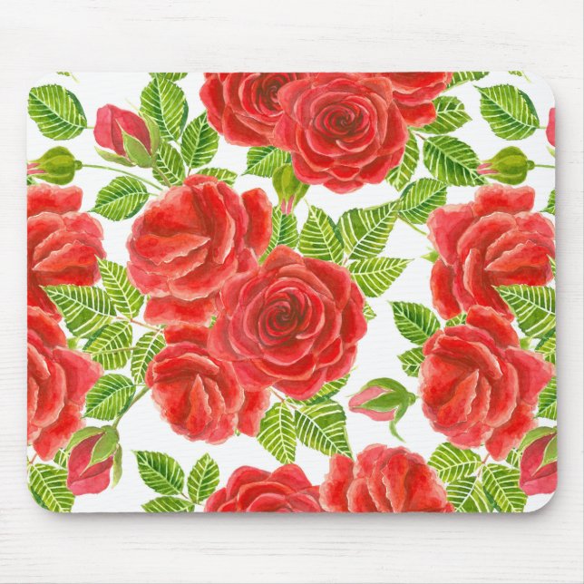 Tapis De Souris Roses rouges aquarelle transparente motif (Devant)