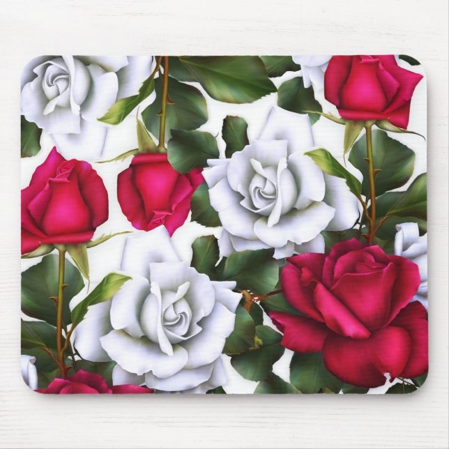Tapis De Souris Roses Rouges & Blanches Chic Shabby Rustique Moder (Devant)
