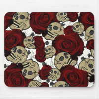 Roses Rouges & Crânes Floral Noir Gothique Blanc