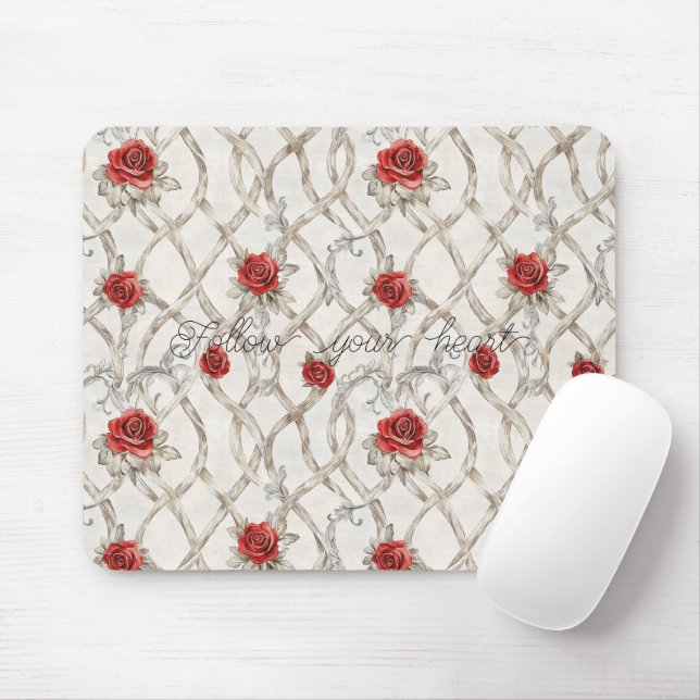 Tapis De Souris Roses Rouges Floral (Avec souris)