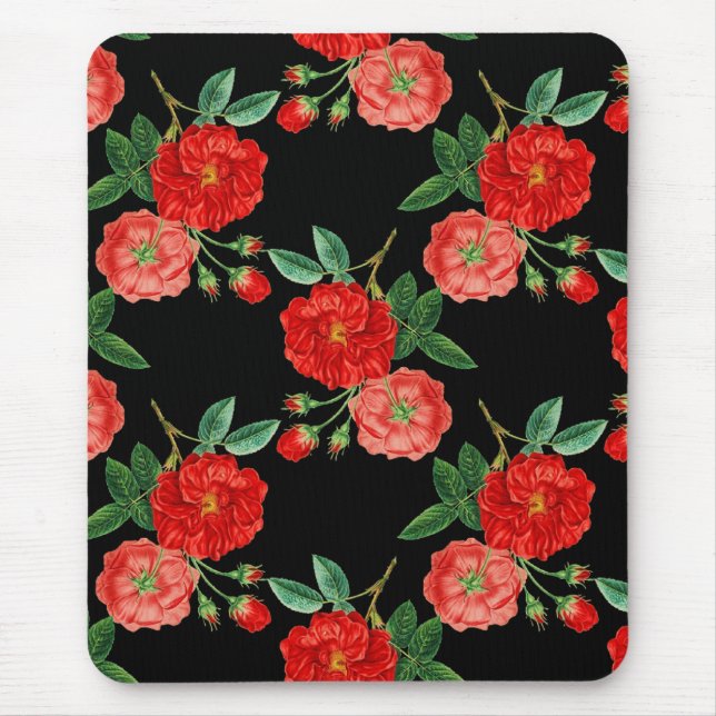 Tapis De Souris Roses rouges, fond noir, (Devant)