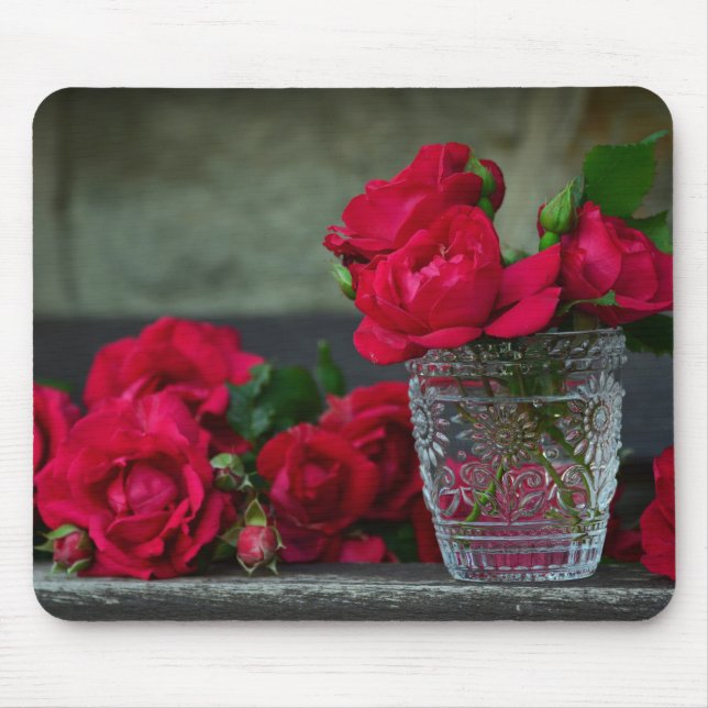 Tapis De Souris Roses rouges fraîches coupées (Devant)