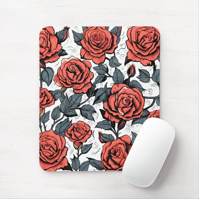 Tapis De Souris roses rouges sauvages (Avec souris)