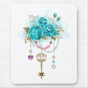 Tapis De Souris Roses Turquoise avec Clés