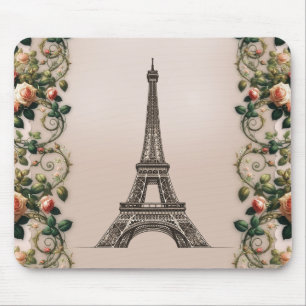 Tapis De Souris Roses Vignes Rose Pâle Tour Eiffel Style Shabby Ch