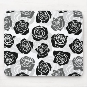 Tapis De Souris Roses Vintages chic en noir et blanc