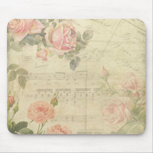 Tapis De Souris Roses vintages et musique Mousepad