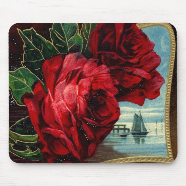 Tapis De Souris Roses vintages et voilier (Devant)