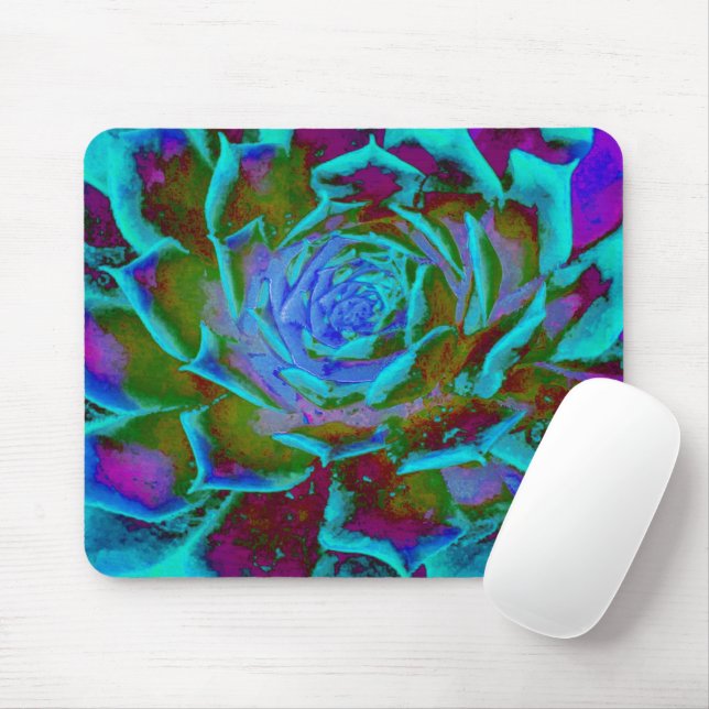 Tapis De Souris Rosette de Sedum Succulent Aquamarin et Vert (Avec souris)