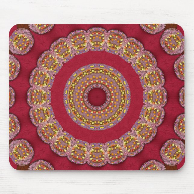 Tapis De Souris Rosettes Mandala Rouge Or Jaune (Devant)