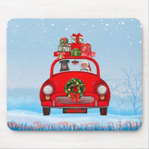 Tapis De Souris Rottweiler avec le Père Noël en voiture 