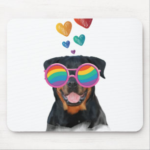 Tapis De Souris Rottweiler Chien avec Coeurs Saint-Valentin
