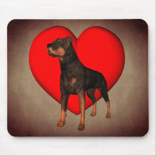 Tapis De Souris Rottweiler Chien Coeur rouge