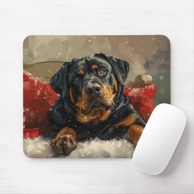 Tapis De Souris Rottweiler chien festif de Noël (Avec souris)