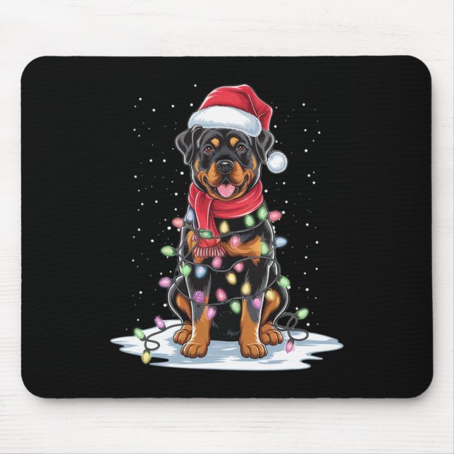 Tapis De Souris Rottweiler Chien Santa Chapeau Noël Arbre Lumière  (Devant)