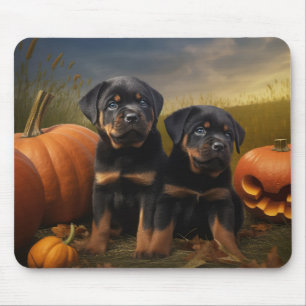 Tapis De Souris Rottweiler Chiot Automne Citrouille de plaisir