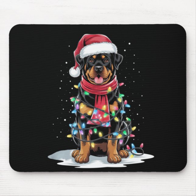Tapis De Souris Rottweiler Christmas Tree Santa Hat Lights Xmas Do (Devant)