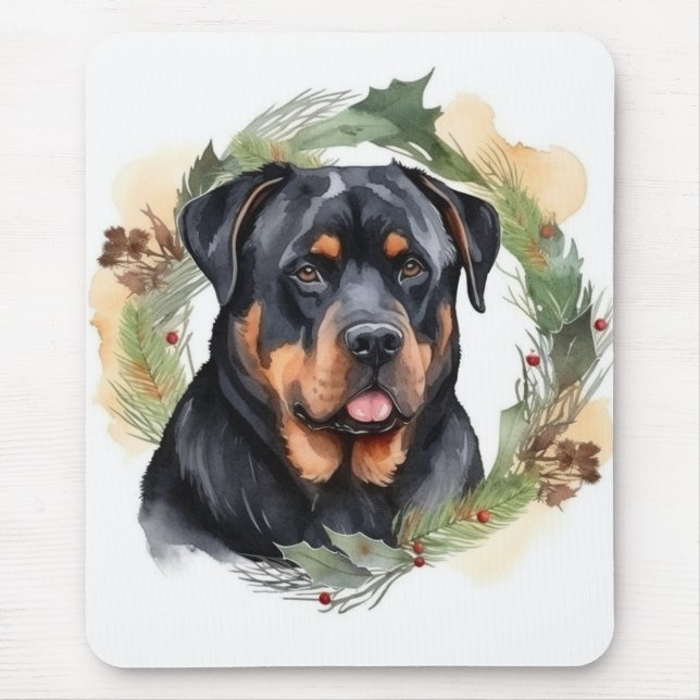 Tapis De Souris Rottweiler Christmas Wreath Festive Pup (Devant)