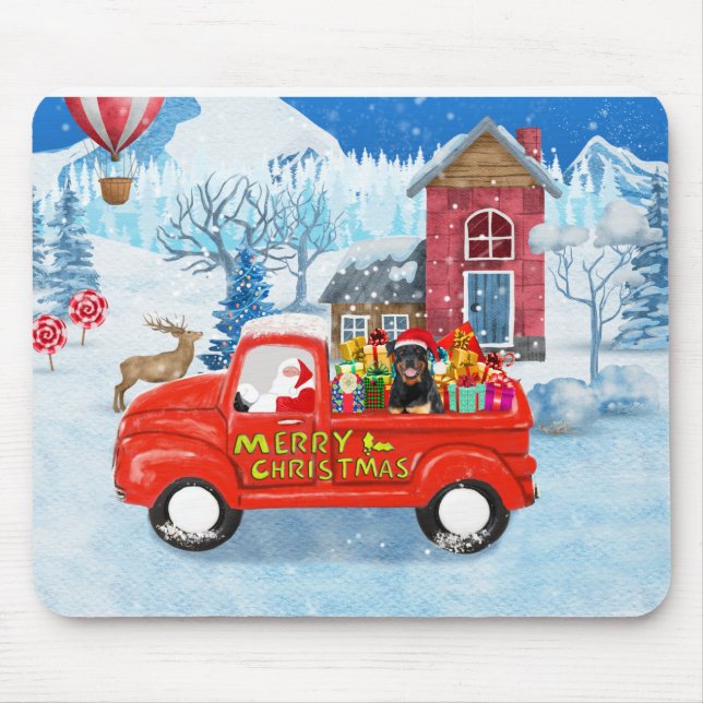 Tapis De Souris Rottweiler Dog Christmas Delivery Truck Snow (Devant)