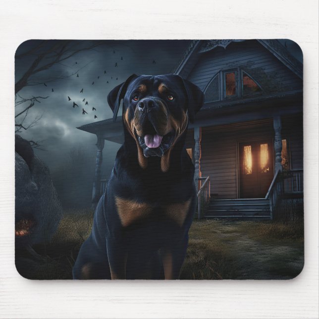 Tapis De Souris Rottweiler Halloween Épouvantable (Devant)
