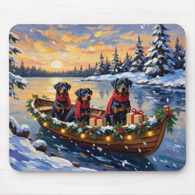 Tapis De Souris Rottweiler Noël Bateau Fêtes (Devant)