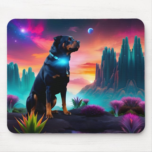 Tapis De Souris Rottweiler sur un monde Alien (Devant)