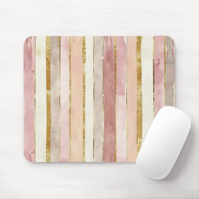 Tapis De Souris Rouge à joues rayé crème or rose (Avec souris)
