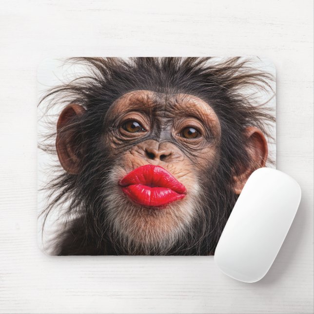 Tapis De Souris Rouge à lèvres sur un chimpanzé (Avec souris)