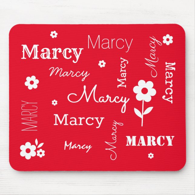 Tapis De Souris Rouge avec Fleurs blanches, Pad de souris Customis (Devant)