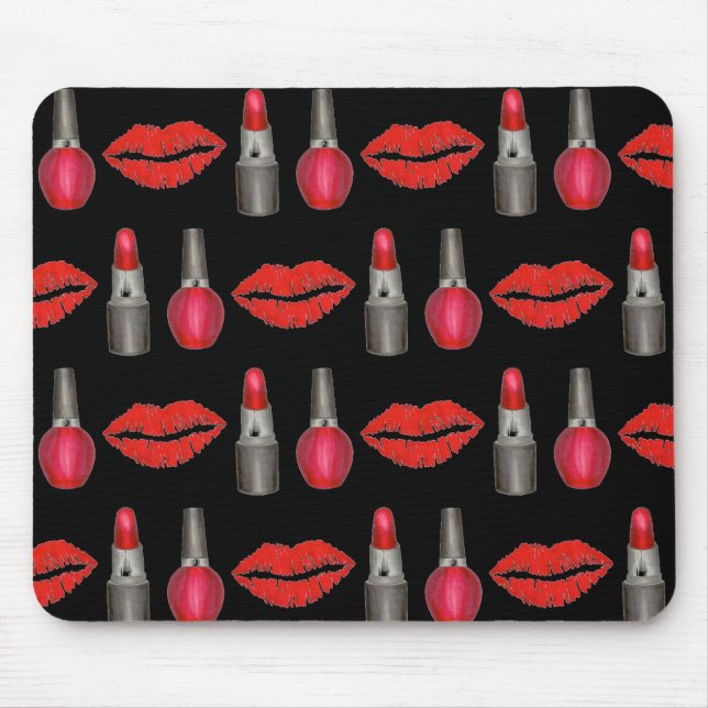 Tapis De Souris Rouge Black Lipstick Kiss Nail polonais maquillage (Devant)